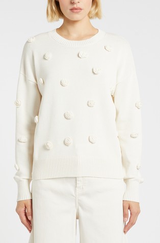 Monochrome knit sweater with crochet applications