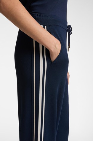 ELENA MIRO Knitted trousers with striped edges Navy Blue 3
