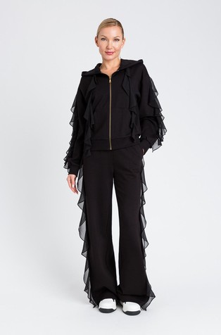Trousers in viscose-blend with ruffles