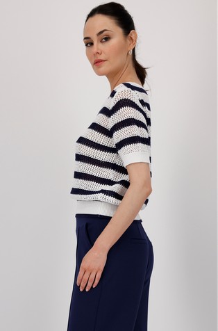 MONARI Striped knitted short-sleeved jumper White/Blue 2