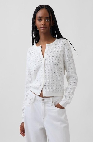 Cotton Pointelle Crop Cardigan