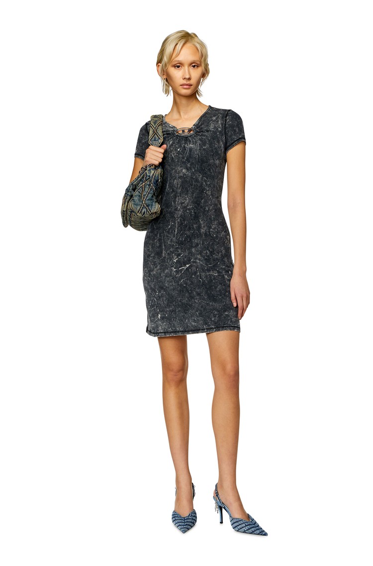 DIESEL Ribbed dress with metal Oval D plaque Dark Grey 