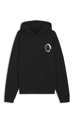 Bombažen pulover s kapuco in mornarskim potiskom zadaj