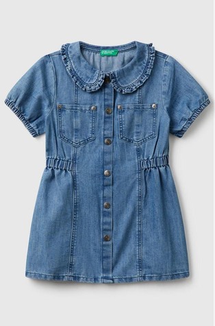 Denim obleka z volančkom na srajčnem ovratniku