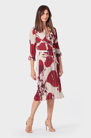 Pleated floral print dress with ruffles
