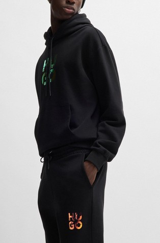 HUGO BOSS Bombažna trenirka s frotirano notranjostjo in zloženim logotipom Črna - Black 3