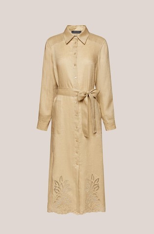 ELENA MIRO Linen shirt dress with perforated embroidery Sand 5