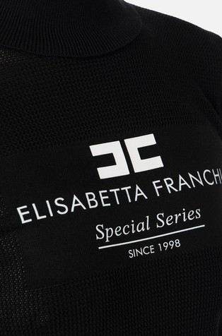 ELISABETTA FRANCHI Mrežasto pleten puli z logo vstavkom Črna - Black 3