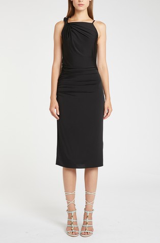 Stretch viscose dress with gathered details