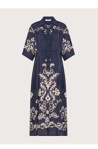 Viscose shirt dress with contrast print