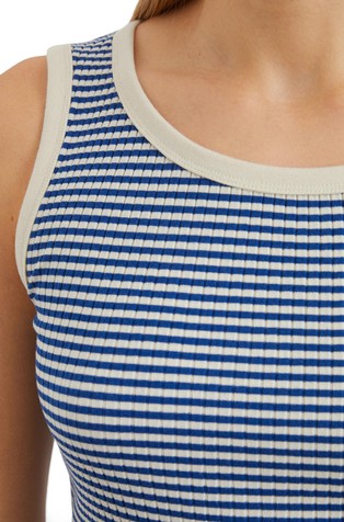 MARC O'POLO Črtasta majica brez rokavov iz bombažne mešanice Modra - Blue / White 3