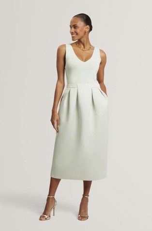 Midi obleka iz kombinacije tkanin brez rokavov