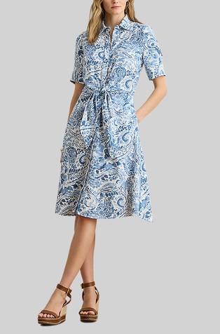 Lanena srajčna obleka s paisley vzorcem