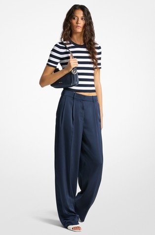 Satenaste hlače s širokimi hlačnicami