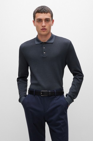 Long-sleeved polo shirt in cotton cashmere blend