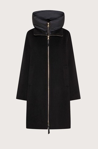 Wool blend coat with detachable hood