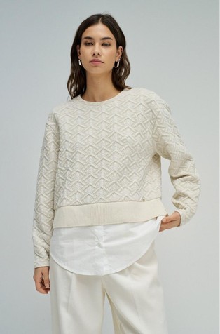 Jacquard sweatshirt with contrast insert and lurex