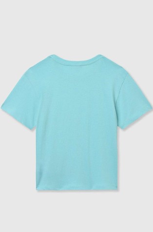 BENETTON Bombažna majica s potiskom in reliefno aplikacijo Modra - Light Blue 2