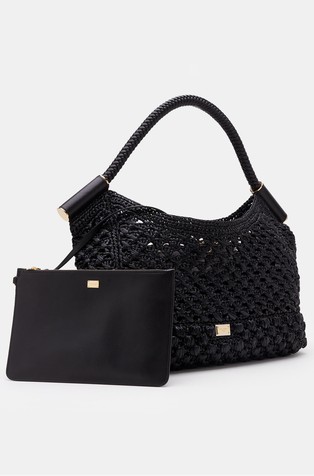 DOLCE &amp; GABBANA Sicily cekar iz rafije in usnja Črna - Black 3