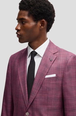 HUGO BOSS Slim-fit blazer in checked virgin wool blend Purple 4