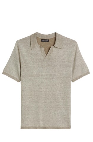 Short-sleeved knit polo in organic cotton and linen