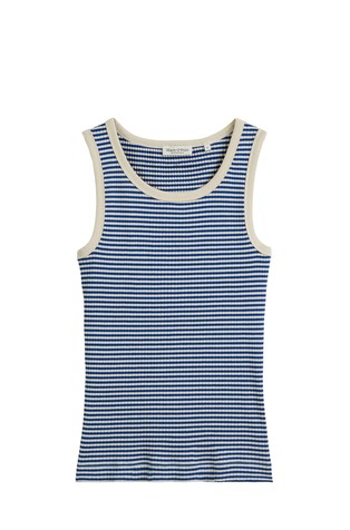 MARC O'POLO Črtasta majica brez rokavov iz bombažne mešanice Modra - Blue / White 4