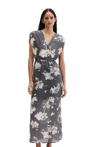Floral-print dress in ramie