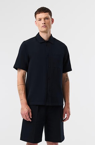 Relaxed fit srajca s kratkimi rokavi iz bombaža in lana
