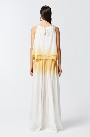 PINKO Bombažna bluza brez rokavov z ombré učinkom Bela - White / Yellow 2