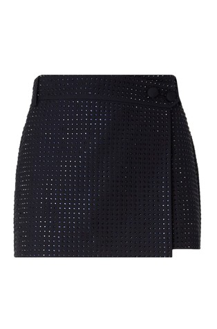 Fully rhinestoned mini wrap skirt