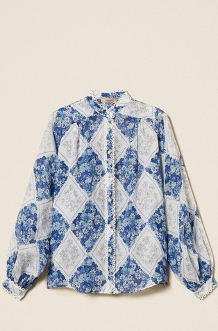 Ramie shirt with diamond floral print
