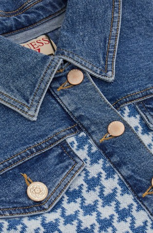 GUESS Tweed Crop Jacket With Denim Inserts Blue 5