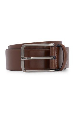 Italian-leather belt with logo pin buckle