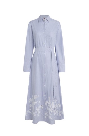 Fit and flare srajčna obleka z luknjičastimi vezeninami