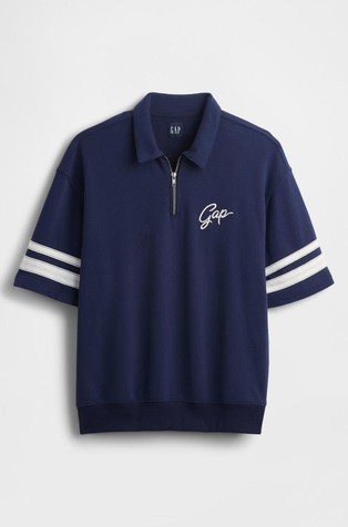 GAP Moški pulover s kratkimi rokavi in delno zadrgo Modra - Navy Uniform 5