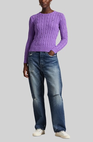 RALPH LAUREN Strukturirano pleten bombažen pulover Škrlatna - Spring Violet 3