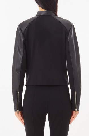 LIU JO Leather biker jacket with jersey inserts Black 2