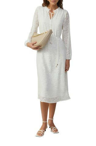S.OLIVER Midi dress with tunic neckline and jacquard pattern White 3