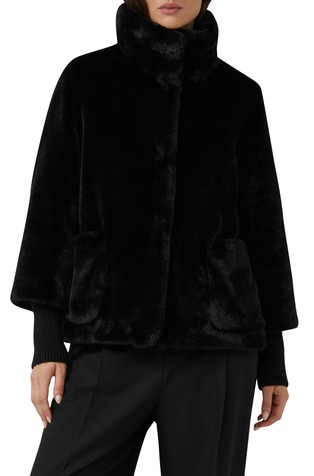 Teddy plush jacket with knitted sleeves