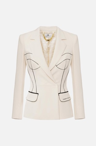 ELISABETTA FRANCHI Suknjič iz krep tkanine s kontrastnimi detajli Bež - Butter / Black 5