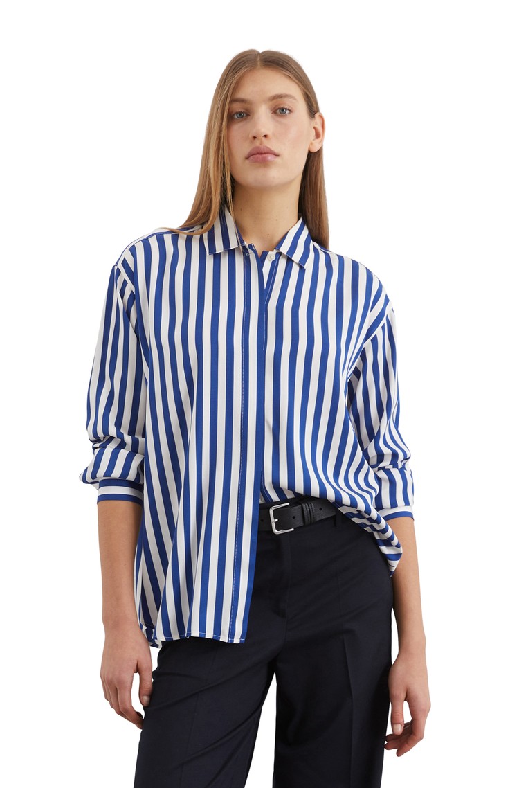MARC O'POLO Črtasta srajca iz Lenzing™ Ecovero™ viskoze Modra - Multi / Shiny Blue 