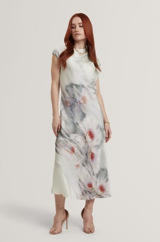 Midi obleka s cvetličnim potiskom