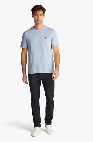 TOMMY HILFIGER Majica s kratkimi rokavi in kontrastnim TH monogramom Modra - Light Blue 3