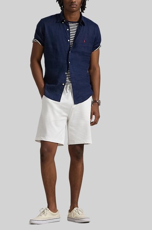 RALPH LAUREN Custom fit lanena srajca s kratkimi rokavi Modra - Newport Navy 3