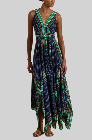 Vzorčasta obleka brez rokavov iz žoržeta