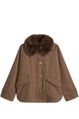 Relaxed fit canvas jacket with faux-fur collar