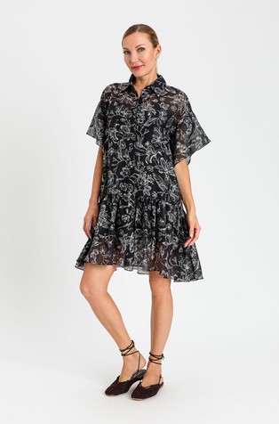 Kratka srajčna obleka s cvetličnim vzorcem