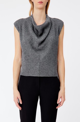 Ribbed wool vest with draped collar