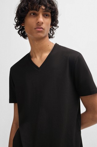 HUGO BOSS Paket 2 spodnjih majic z V-izrezom iz raztegljivega bombaža Črna - Black 4