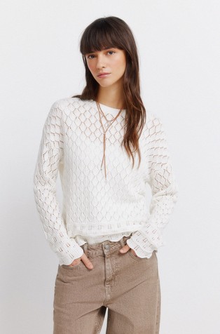 Pleten pulover z luknjičastim vzorcem